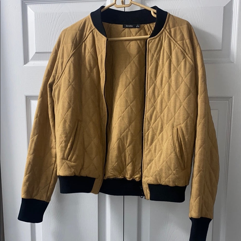 Forever 21 Tan and Black Quilted Bomber Jacket